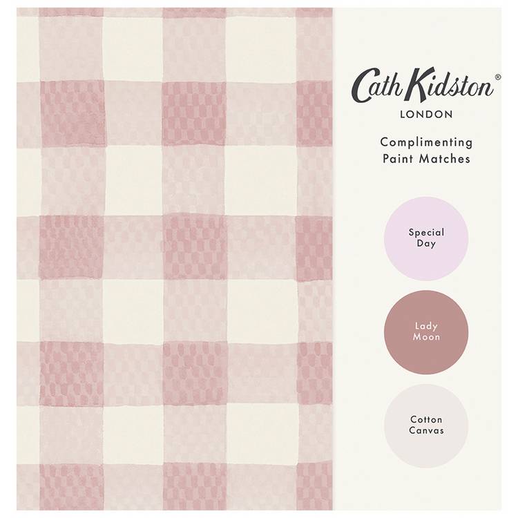 Cath Kidston painted gingham pink wallpaper (British brand)