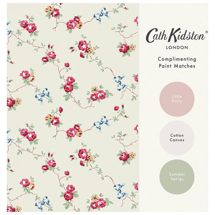 Cath Kidston Rose & Bows cream wallpaper 52cm x 10m, UK version