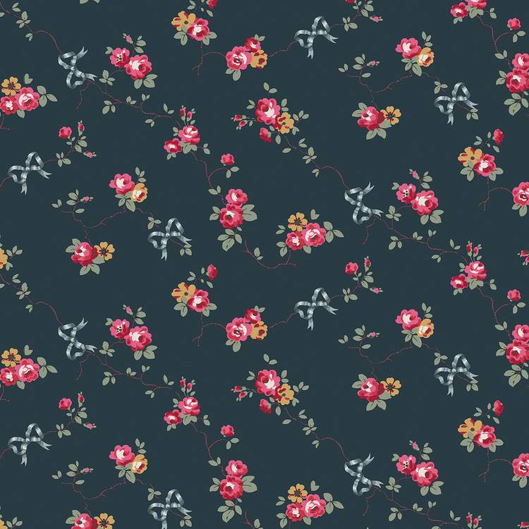 Cath Kidston Rose and Bows navy blue wallpaper - British product