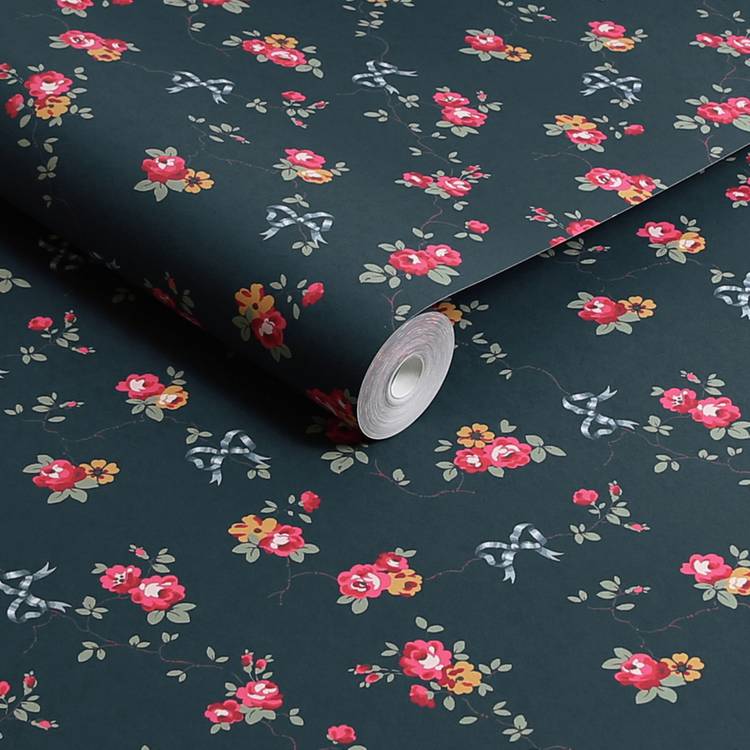 Cath Kidston Rose and Bows navy blue wallpaper - British product