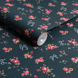 Cath Kidston Rose and Bows navy blue wallpaper - British product