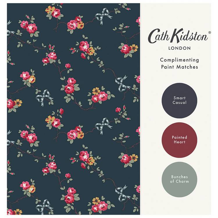 Cath Kidston Rose and Bows navy blue wallpaper - British product