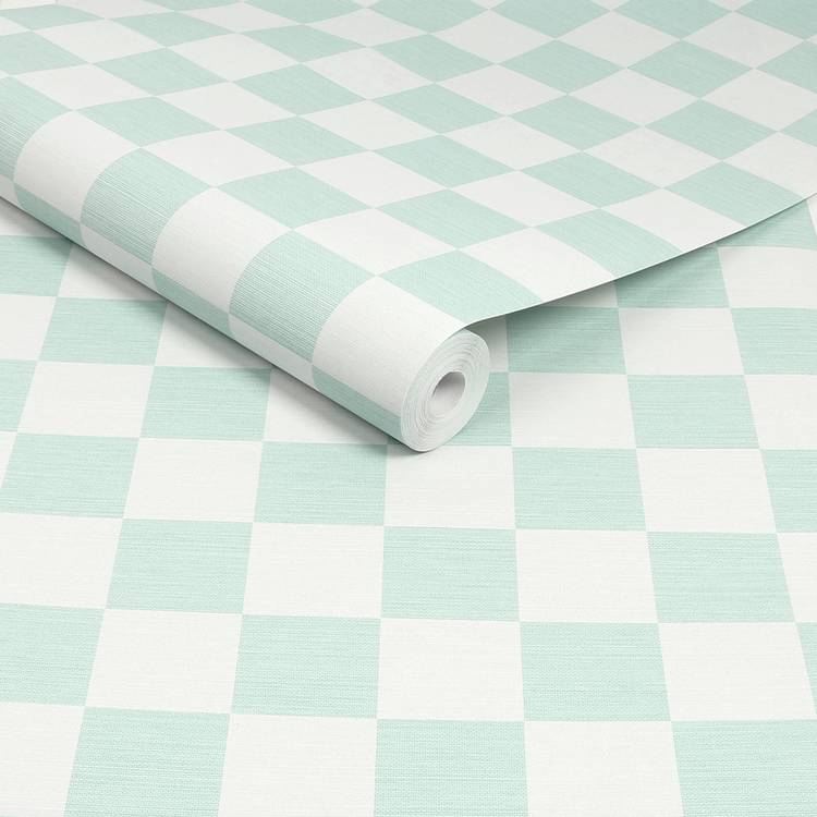 Envy mint green check wallpaper roll (British brand)