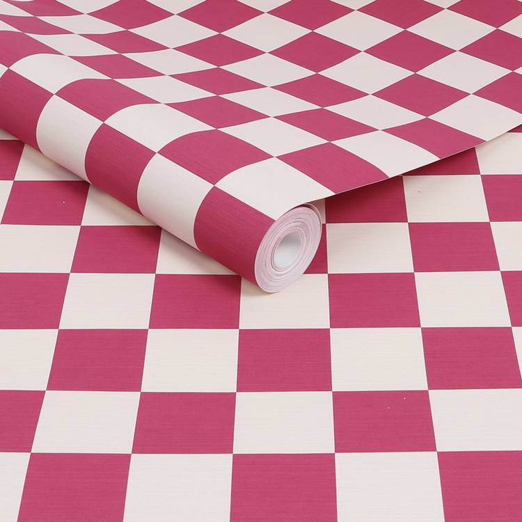 Envy wallpaper raspberry pink check pattern - British product