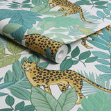 Envy Cheetin Day green wallpaper roll, imported from the UK