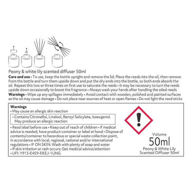 Argos Home reed diffuser Peony White Lily 50ml (British brand)
