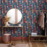 Envy Morse navy blue wallpaper with coral dot dash, UK version