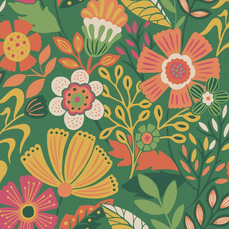 Envy Oopsy Daisy Ochre multicoloured wallpaper, UK version