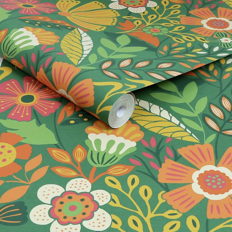 Envy Oopsy Daisy Ochre multicoloured wallpaper, UK version
