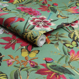Envy tropical wallpaper parrots butterflies duck egg base - British product