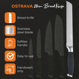 Tower soft grip bread knife black and silver 20cm, imported from the UK