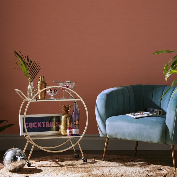 Envy Stitch Please Terracota Orange wallpaper roll (British brand)