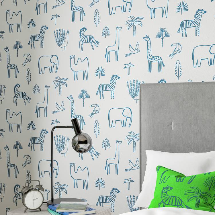 Harlequin Funky Jungle Blue wallpaper, imported from the UK
