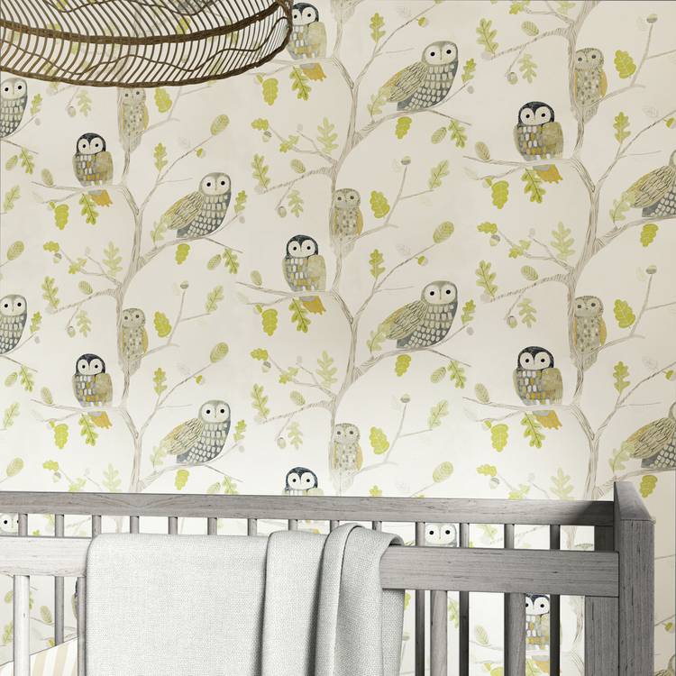 Harlequin Little Owls wallpaper in Kiwi Cream - British product