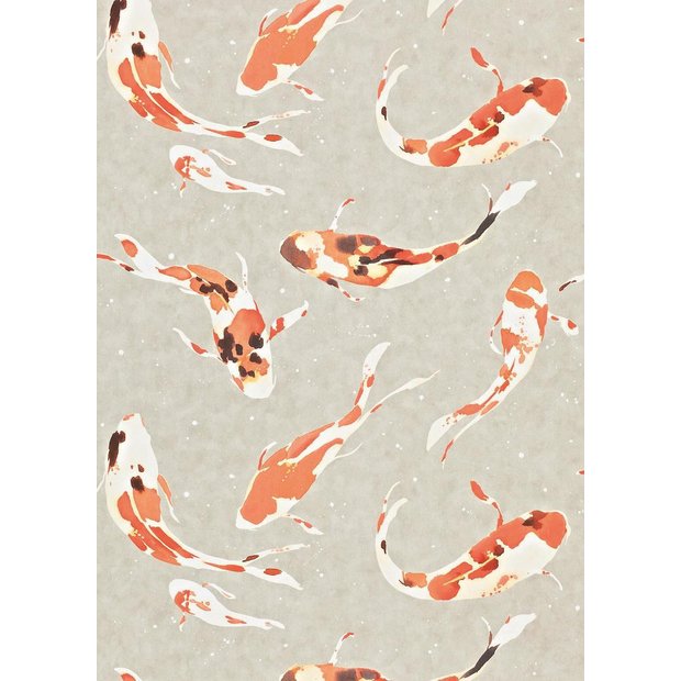 Harlequin Koi Paprika Cream wallpaper roll 68.6cm x 10.05m, imported from the UK
