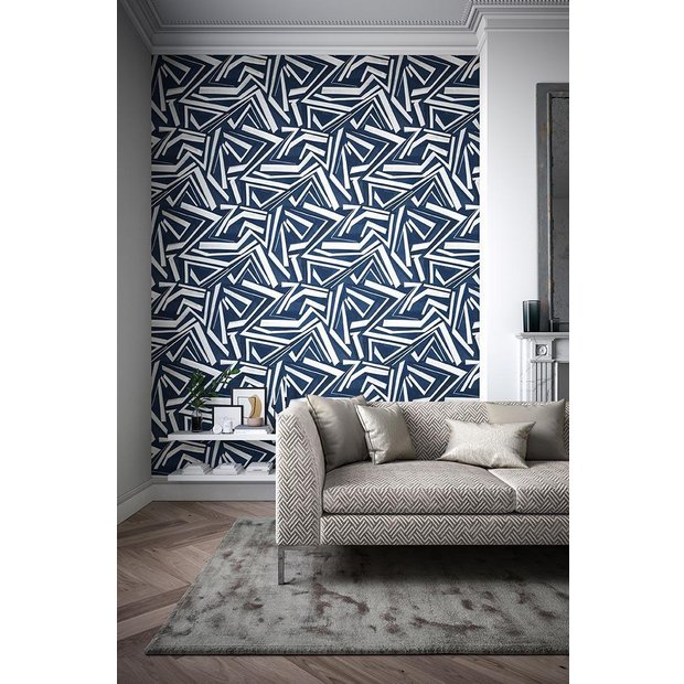 Harlequin Transverse Ink wallpaper wide width blue, imported from the UK