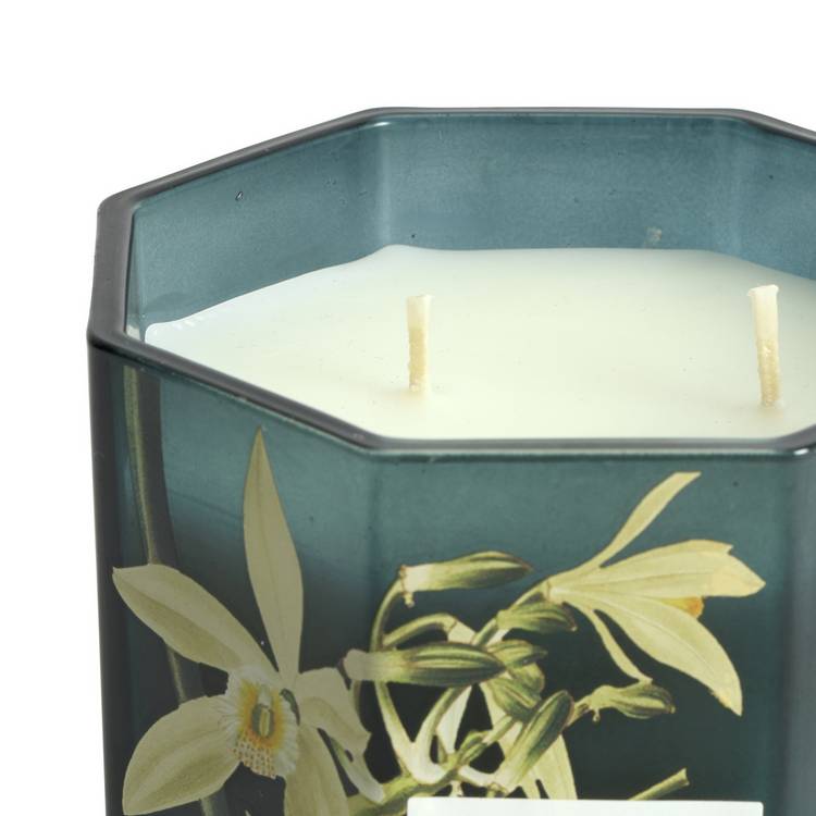 Habitat honey sandalwood multiwick candle blue glass holder, UK version