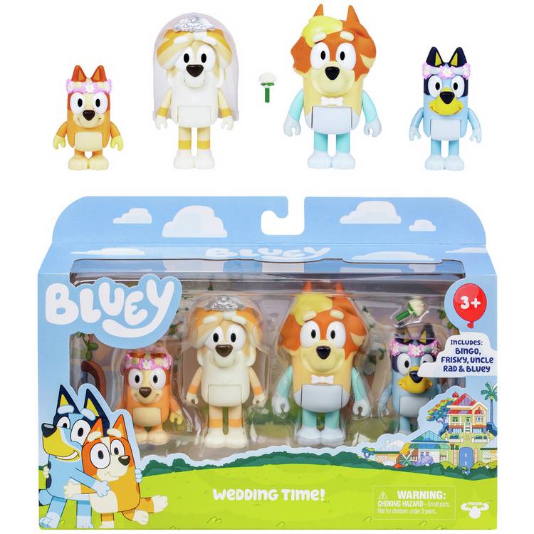 Bluey character figures wedding time 4 pack, imported from the UK