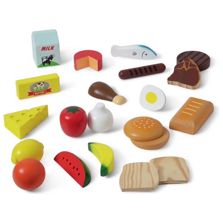 Melissa & Doug wooden food set 25 pieces with baskets (British brand)