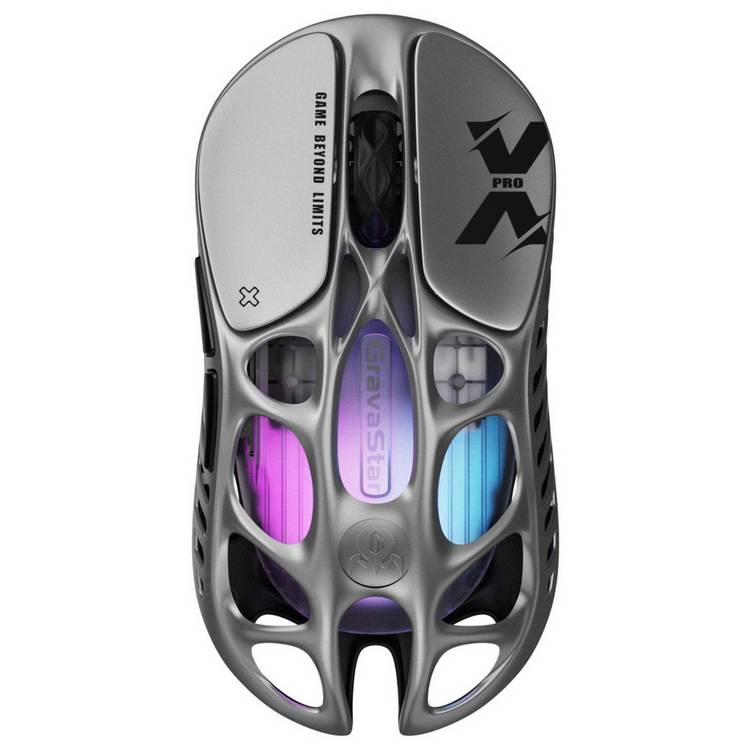 GravaStar Mercury X Pro wireless gaming mouse in silver (British brand)