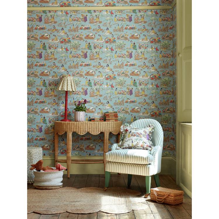 Sanderson Disney Snow White puddle blue wallpaper roll (British brand)