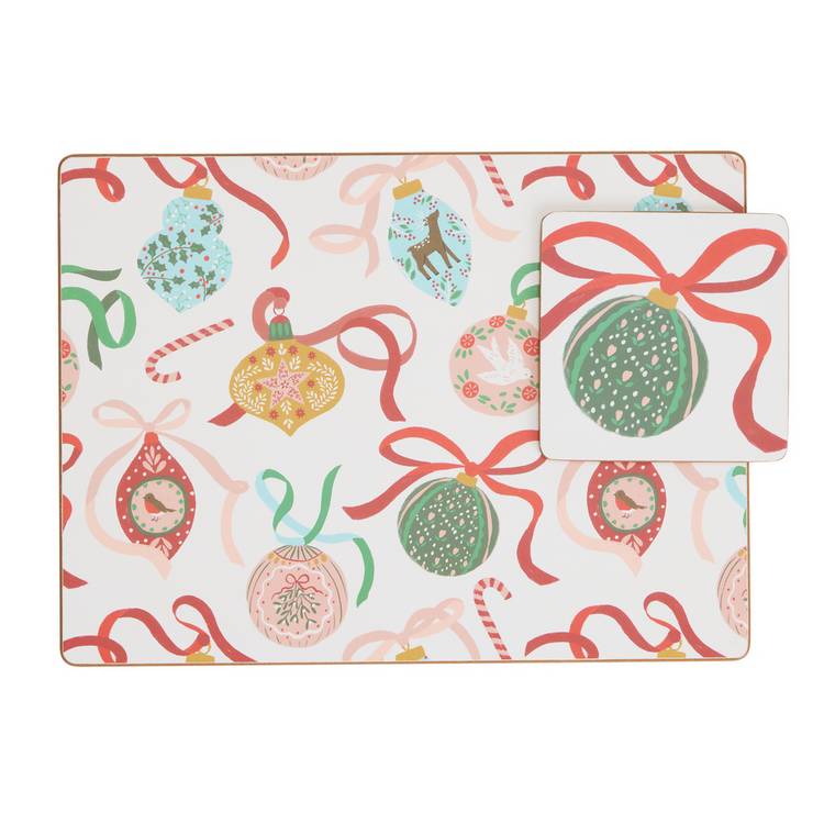 Argos Home bow bauble placemat and coaster set, imported from the UK