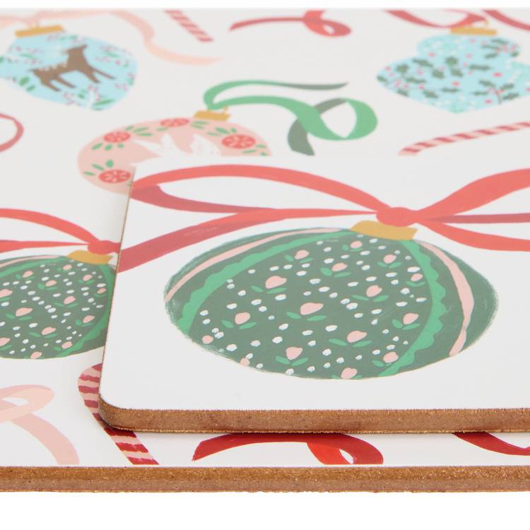 Argos Home bow bauble placemat and coaster set, imported from the UK