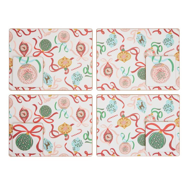Argos Home bow bauble placemat and coaster set, imported from the UK