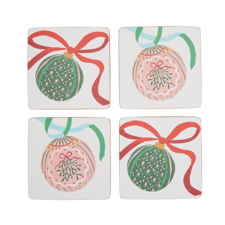 Argos Home bow bauble placemat and coaster set, imported from the UK