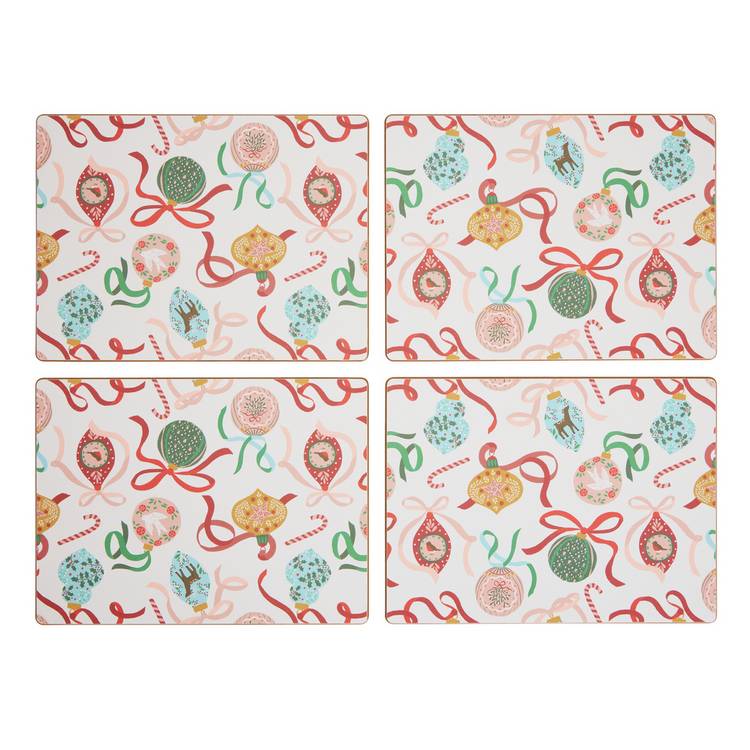 Argos Home bow bauble placemat and coaster set, imported from the UK