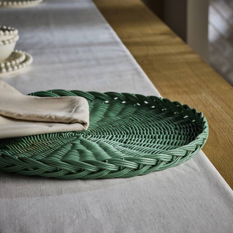 Habitat handwoven rattan decorative tray green 40cm - British product