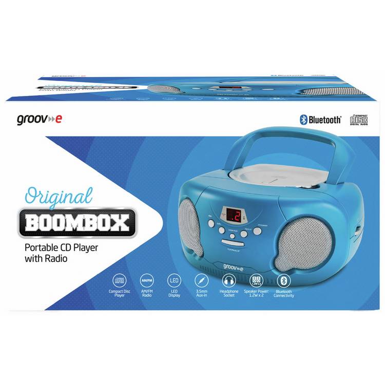 Groov-e Boombox CD player radio blue portable (British brand)