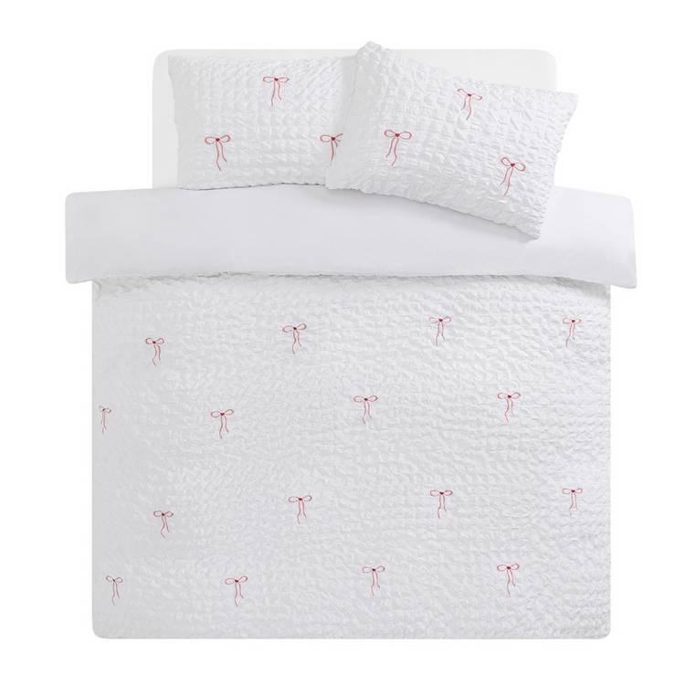 Argos Home embroidered bows white bedding set single, imported from the UK