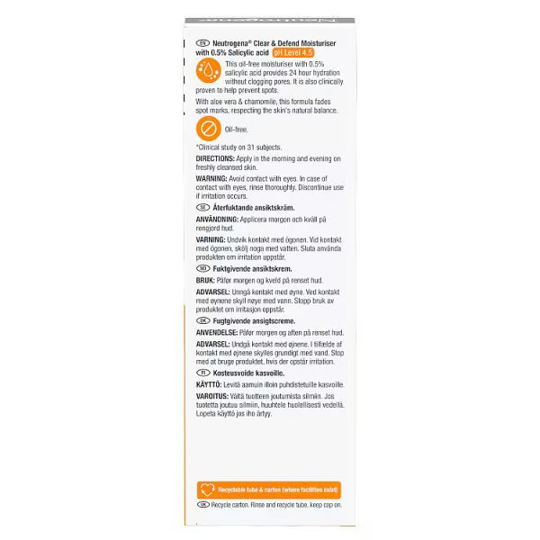 Neutrogena Clear And Defend Moisturiser 50ml, imported from the UK
