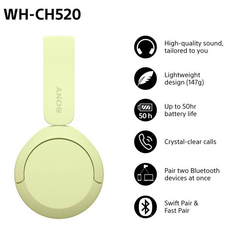 Sony wireless Bluetooth headphones yellow - British product