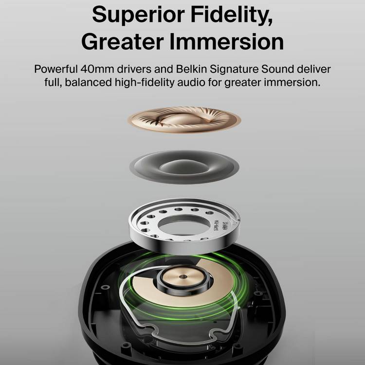 Belkin SoundForm Surround over-ear wireless headphones black (British brand)