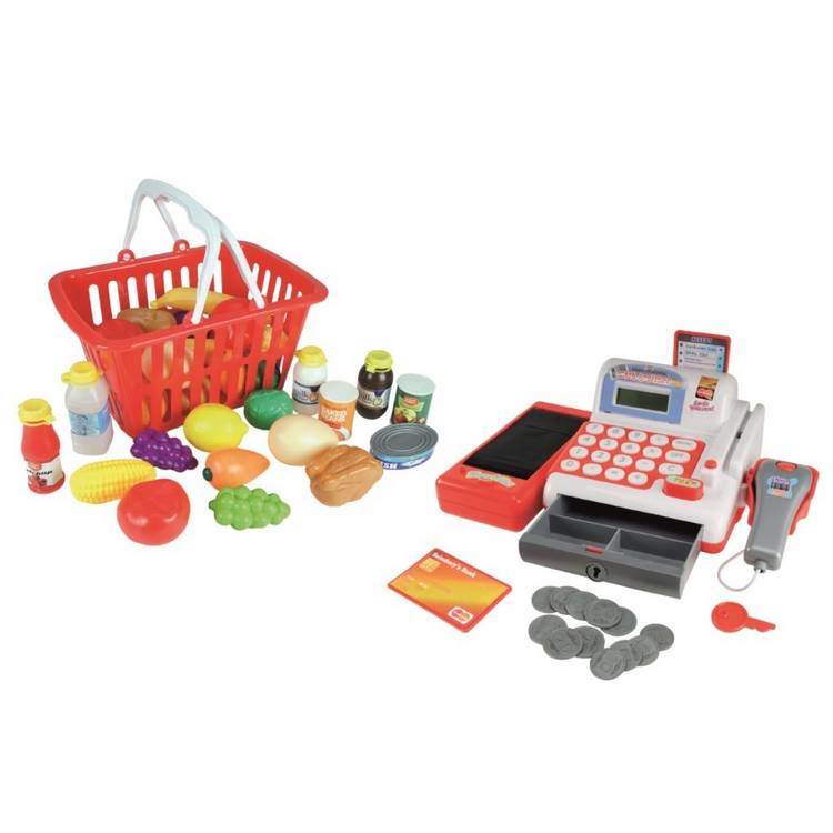 Chad Valley cash register toy with play food, UK version
