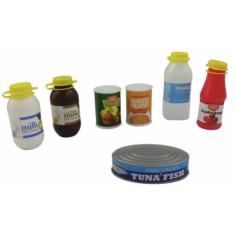 Chad Valley cash register toy with play food, UK version