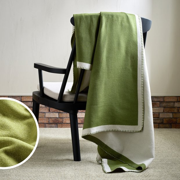 Habitat blanket stitch throw green 125x150cm, UK version