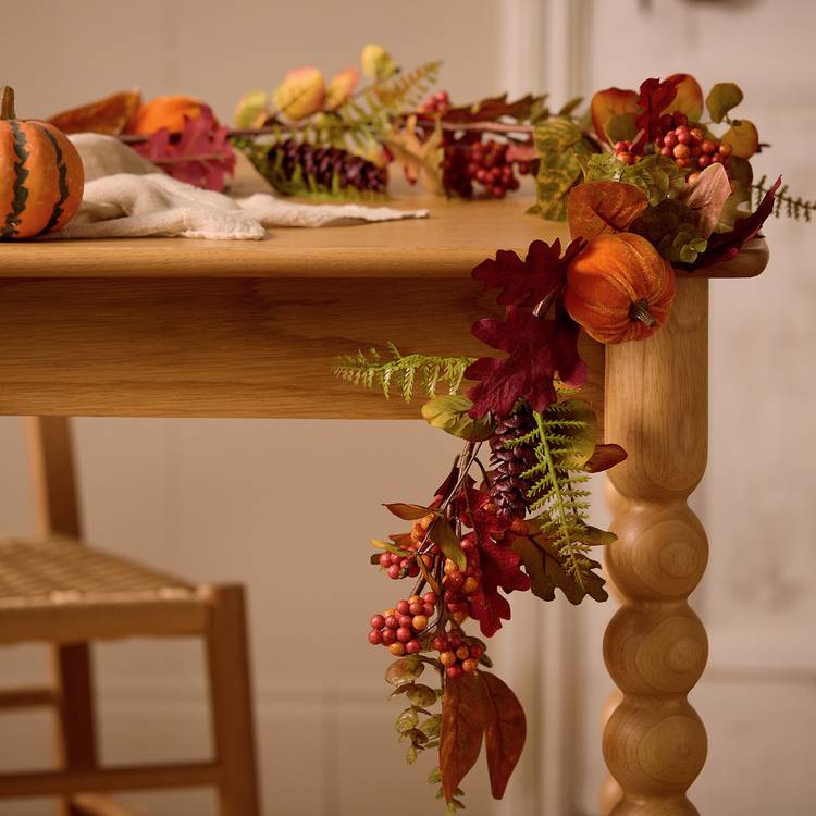 Argos Home faux floral autumn garland with pumpkins and pinecones 1.83m, imported from the UK