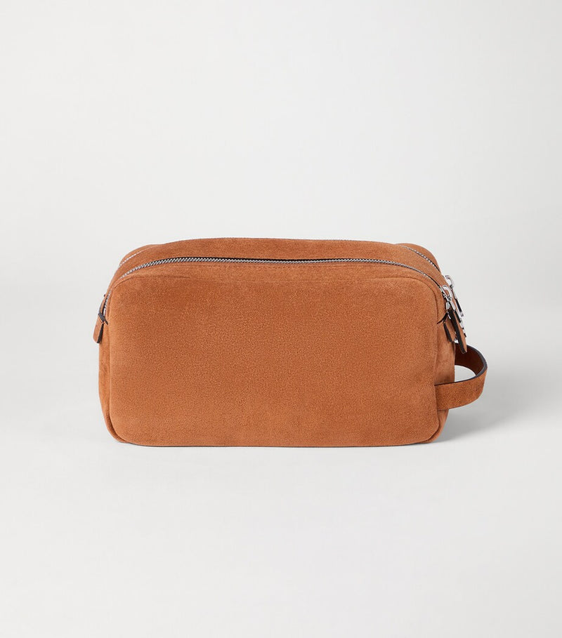 Brunello Cucinelli suede travel wash bag with zip closure - British product