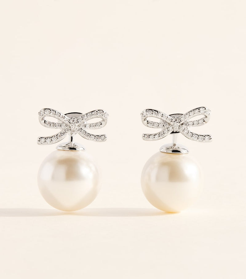 Self-Portrait crystal embellished bow earrings faux pearls, imported from the UK