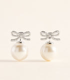Self-Portrait crystal embellished bow earrings faux pearls, imported from the UK