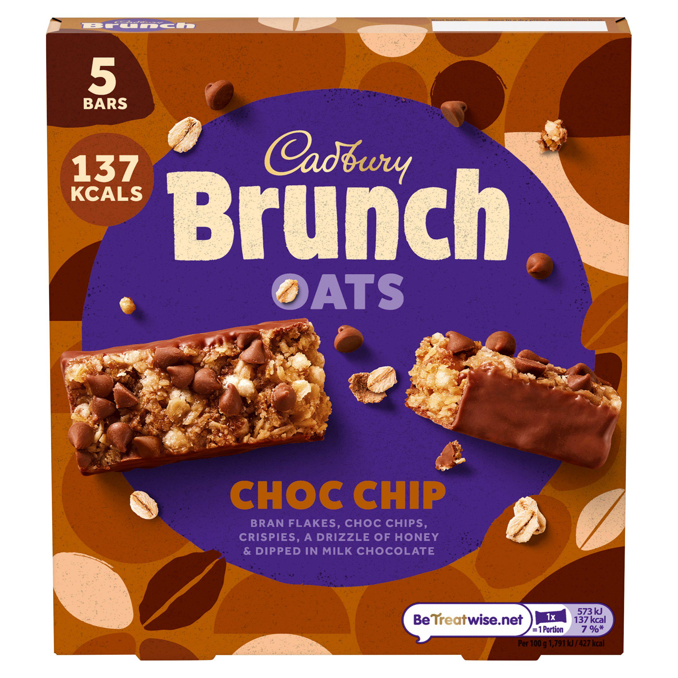 Cadbury Brunch Oats Chocolate Chip Cereal Bar Pack x5 160g cereal bars Sainsburys   