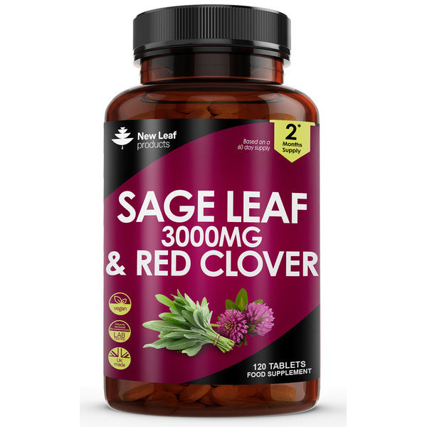 New Leaf sage red clover tablets 3000mg 120, imported from the UK