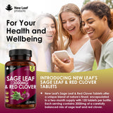 New Leaf sage red clover tablets 3000mg 120, imported from the UK