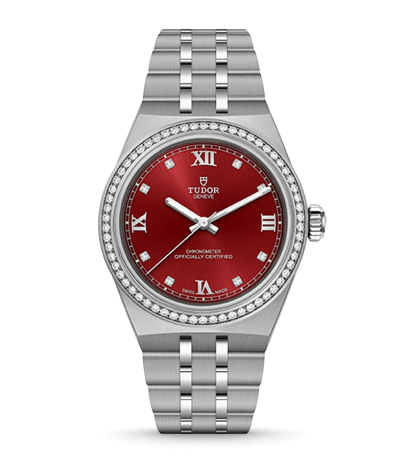 TUDOR Royal 30mm watch steel bracelet red dial, imported from the UK
