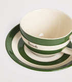 Harrods green stripe cup and saucer set, fine bone china - British product