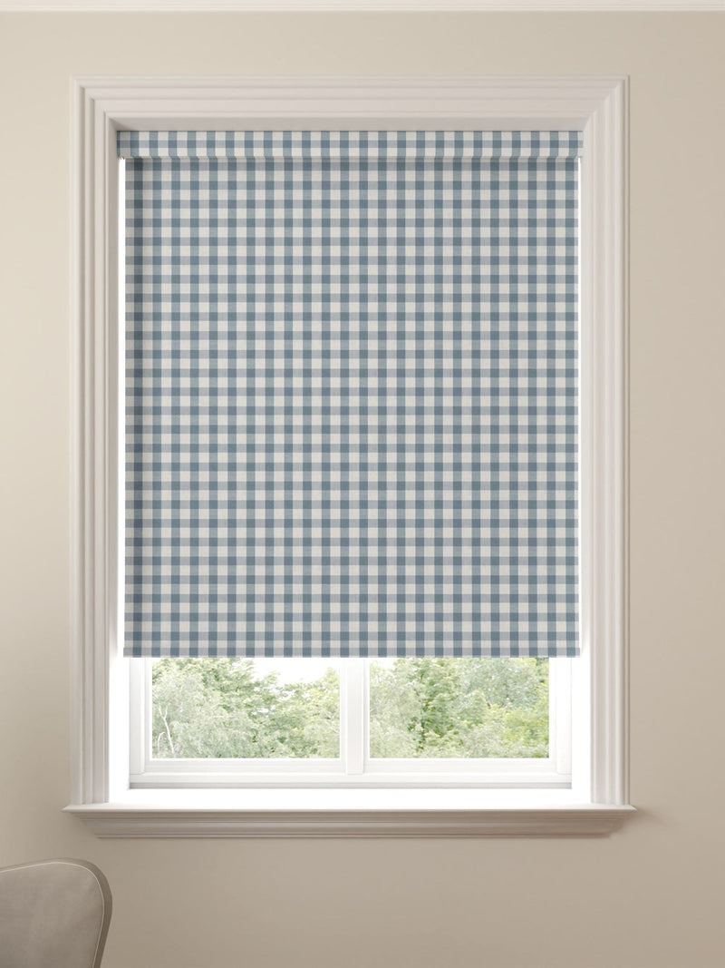Blue gingham roller blind made to measure, UK version