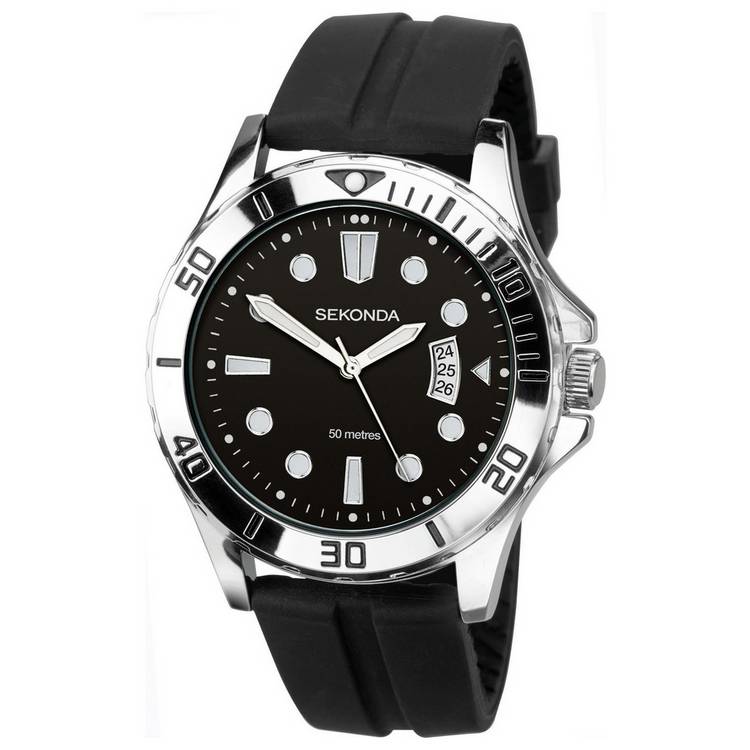 Sekonda men's sports watch black silicone strap, UK version